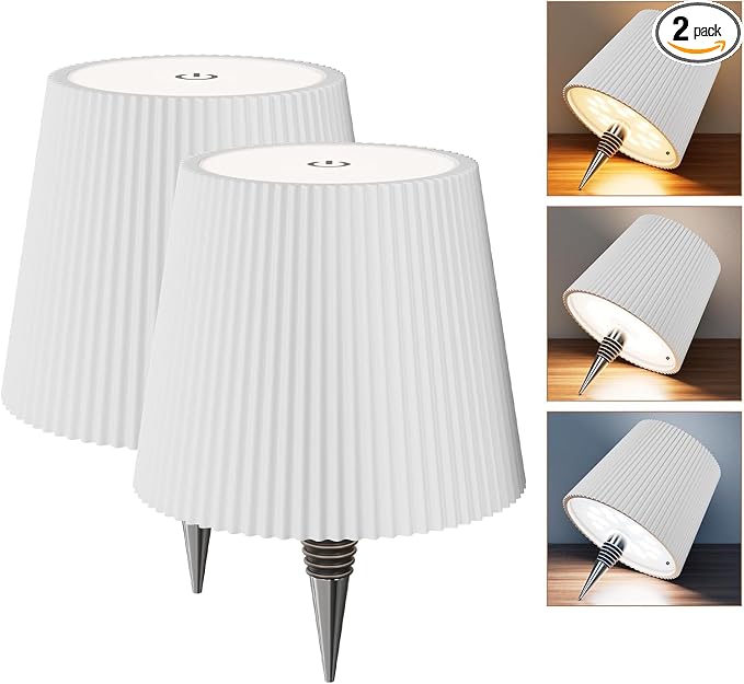 2 Pack Wine Bottle Lamps, 2026 New 3 Color Rechargeable Wireless Bottle Lamps, Bottle Light for Liquor Bottles with Touch Dimming for Parties, Restaurants & Home Decor（White）