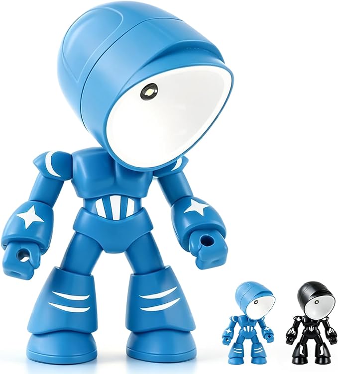 Mini Night Light, Posable Cartoon Cute Robot Companion Table Light, Bedside Reading Table Lamp for Desk Decor, Bedroom, Office (Blue)
