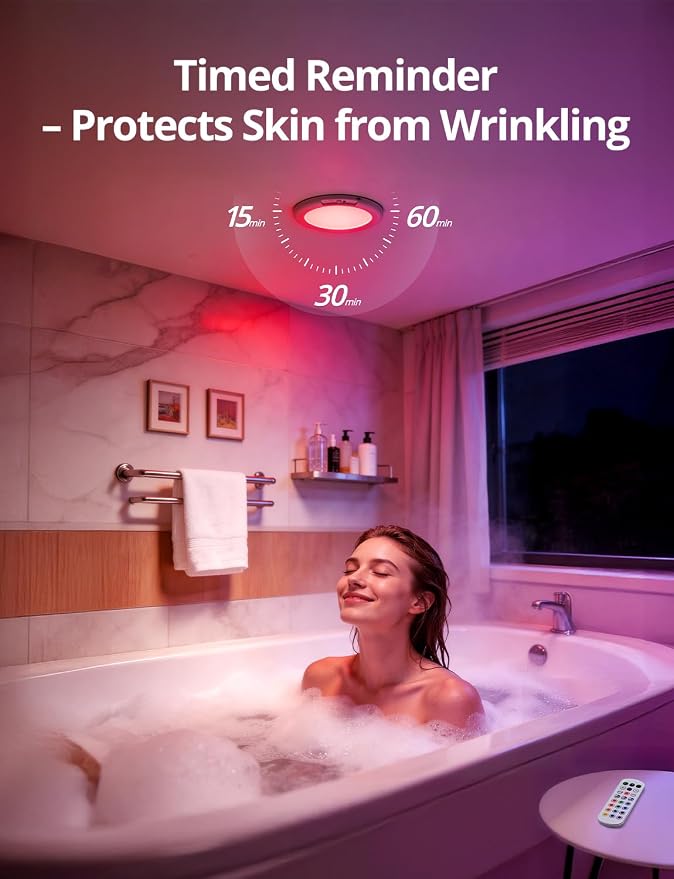 Bojim RGB Rechargeable Waterproof Shower Ceiling Light for Bathroom Inside | 12 Color Changing Motion Sensor Wireless LED Mood Battery Operated Wall Lights with Remote for Bedroom Party