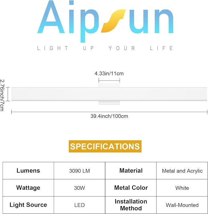 Aipsun 2 Packs Outdoor Wall Sconce, 3000K 4000K 6000K, 39.4in Modern White Exterior Light, Long LED Linear Wall Light Outside Lighting for Entrance, Hallway, Garage, Porch(3CCT)