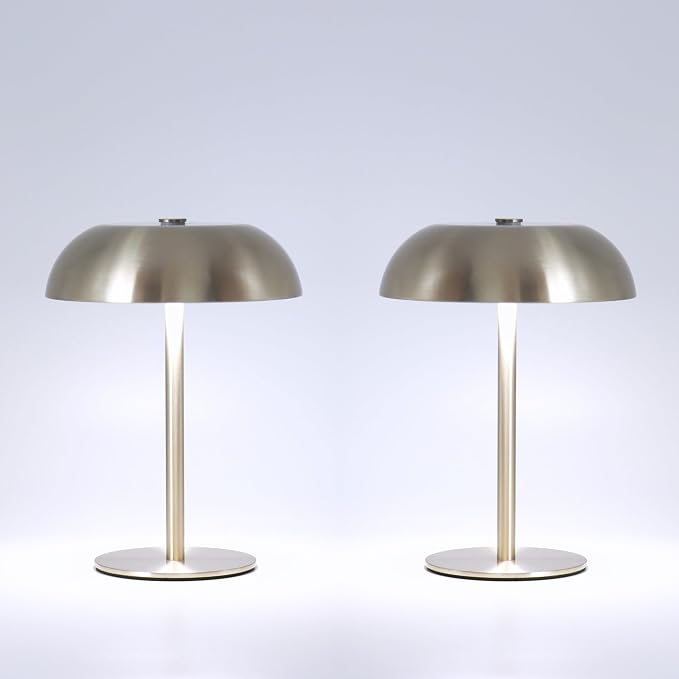 2 Pack Cordless Mushroom Table Lamp, Rechargeable, Dimmable 3 Color, Silver | Small, 8.46in, Portable, Easy to Assemble, Metal Structure, Rechargeable, Suitable for Bedroom, Café, and Bar Counter