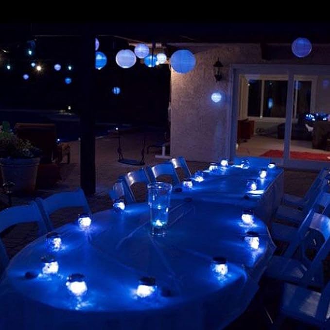 Non-Blinking Water Proof LED Mini Light Light up Paper Lanterns,Balloons,or Vase for Birthday Party or Wedding Decoration (Blue, Pack of 12)