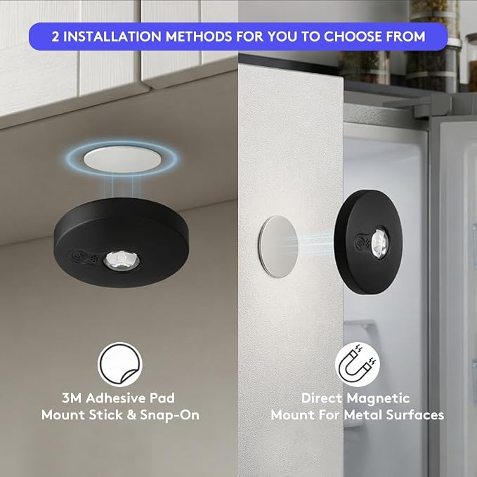 Rechargeable Magnetic Puck Lights, RGB Under Cabinet Lighting with Remote & Touch Control, Dimmable/3 Color Temps/Timing, Wireless Stick-On Lights for Kitchen Shelf Pantry