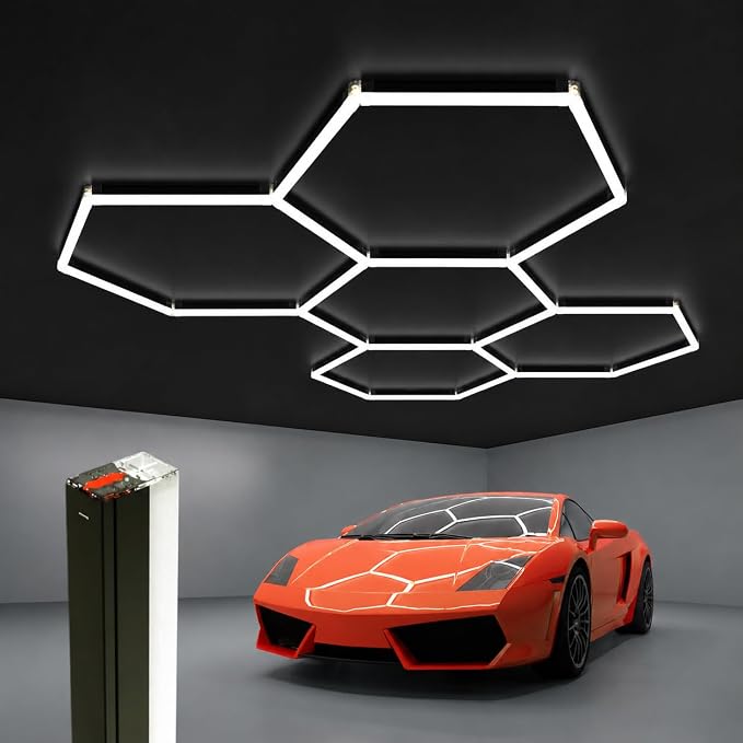 Black Hexagon Garage Lights 5 Hex, 6500K 20160 LM Super Bright Honeycomb LED Garage Ceiling Lights, Premium Car Detailing Lighting for Garage, Workshop, Gym, Barber Shop, Basement