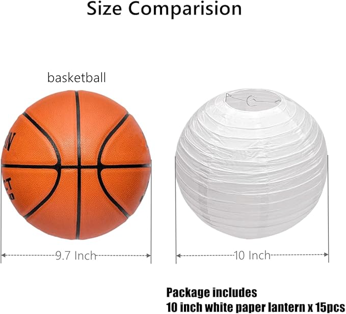 15pcs White Paper Lanterns Hanging Ball Lanterns for Birthday Wedding Bridal Baby Shower Art Class Home Outdoor Indoor Party Decoration (10 inch)