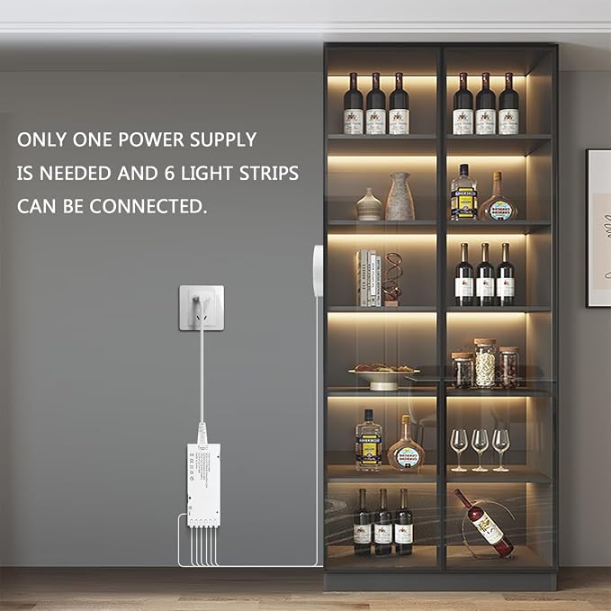 LED Under Cabinet Lighting Kit 6PCS 12V COB LED Strip Lights with 36W Adapter 1M/3.3FT Penetrable Wood Touch Dimmable Led Strip 3000k Flexible LED Cabinet Lights for indoor Kitchen ,Book Shelf, Closet