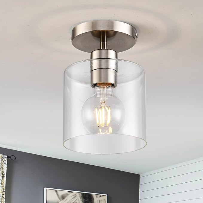 Brushed Nickel Semi Flush Mount Ceiling Light,Modern Ceiling Light Fixture for Closet Hallway Entryway,Hallway Light Fixture Brushed Nickel Finish 2 Pack