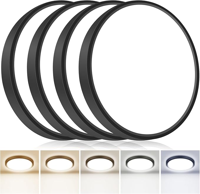 hepside LED Flush Mount Ceiling Light, 13Inch 24W LED Ceiling Lights Fixture,5 Color Temperatures in One,Ultra-Thin Flush Mount Light Fixture for Closet Bathroom Hallway Bedroom Laundry (Black)