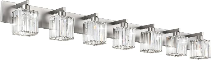 Aipsun Brushed Nickel Bathroom Light Fixtures Crystal Vanity Lighting Fixture Modern Bathroom Vanity Light 7 Light (Exclude Bulb)