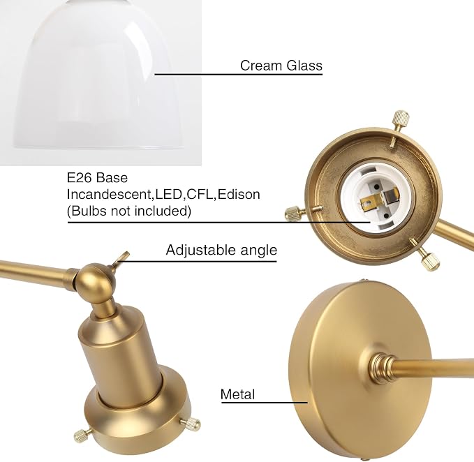 Industrial Vintage Slope Pole Wall Mount Single Sconce with 6.7" Oval Dome Milk White Glass Shade Wall Sconce Light Lamp Fixture
