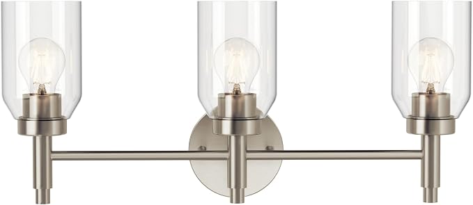 Kichler Madden 3-Light Bathroom Vanity Light, Brushed Nickel | Modern vanity light with clear glass for single or double bathroom mirrors (24" x 10.5"), 55185NI