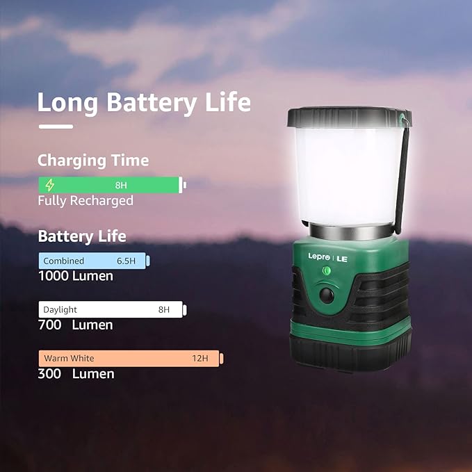 Lepro 1000LM LED Camping Lantern Rechargeable, 4400mAh, 4 Light Modes | Tent Light, Camping Essentials, Waterproof Lantern Flashlight for Camping, Emergency Light, Power Outages, USB Cable Included