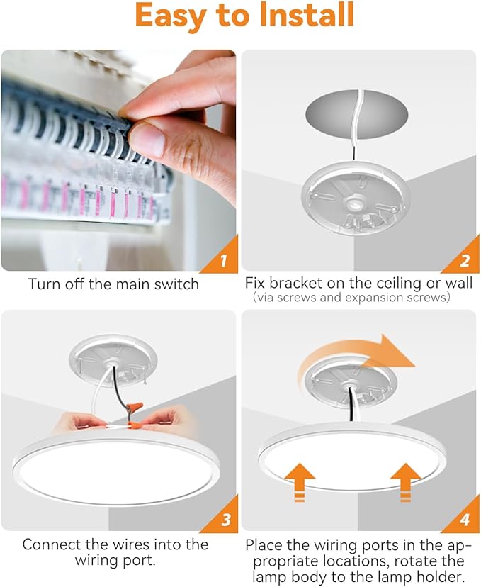 slochi 2PACK LED Flush Mount Ceiling Light Fixture, 9Inch 18W LED Light, 3000K/4500K/6000K 3 Color Adjustable Round Light Low Profile Ceiling Light Fixtures for Kitchen Bedroom,White