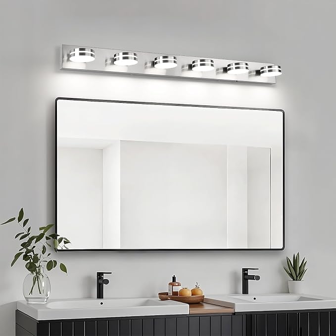 6 Light Brushed Nickel Vanity Light Fixtures, 47.24in 36W | LED Dimmable Bath Lights, Modern Wall Mounted Lighting Fixture with Rotating Lamp Head, Acrylic Metal, 5CCT Dimmable