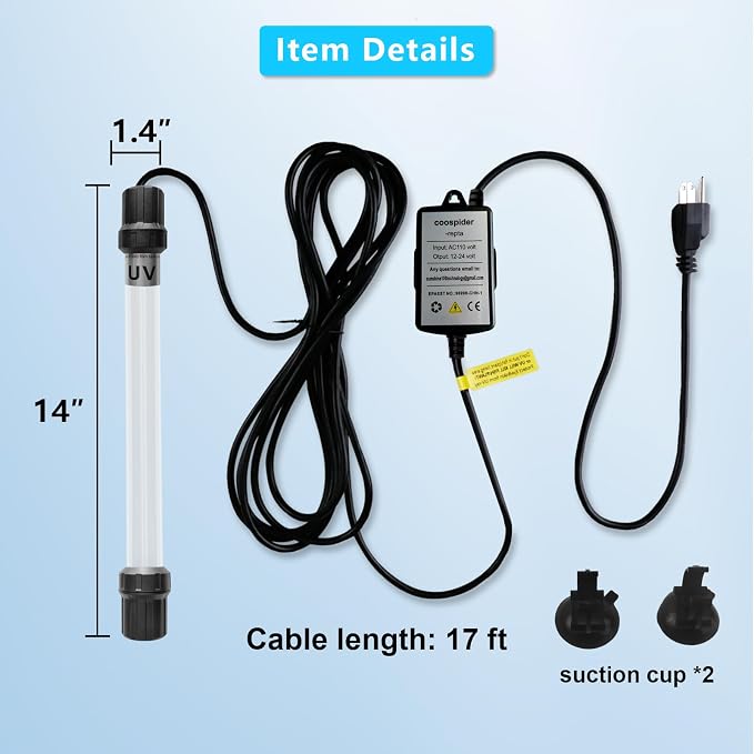 32W Aquarium UV Light for 200-3000 Gallon, Pond UV Light with 17FT Cord | UV Pond Water Clarifier for Koi Pond, Swimming Pool, Spa, Large Fish Tank, Cold Plunge UV Light for Pond Algae Control