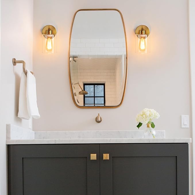 Metal Sconces Wall Lighting with Clear Glass Shade, Bathroom Vanity Light Matte Black Wall Sconce, Modern Wall Light Fixtures
