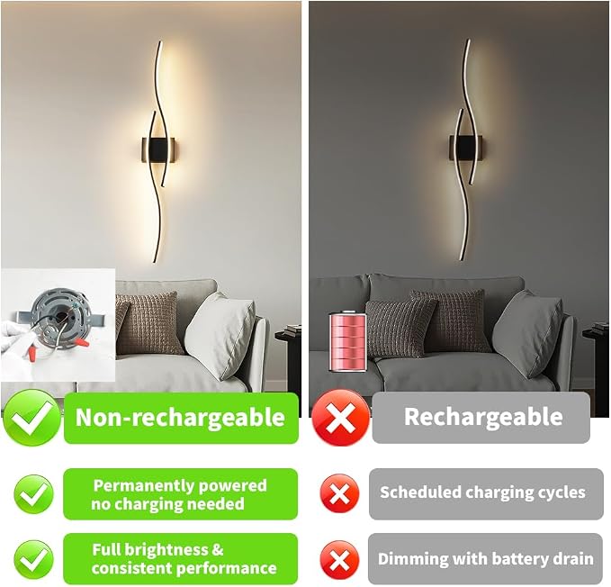 Daunton Hardwired Modern Wall Sconce Set of Two with Remote Control, Dimmable LED Wall Sconces Lighting Set of 2, Large Black Wall Light, LED Wall Lamp for Bedroom Living Room Bathroom 40.5" Length