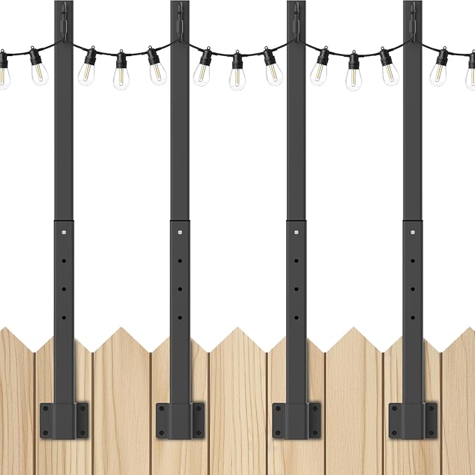 4 Pack String Light Poles,2.8 Ft Light Poles for Outside String Lights,Outdoor Lights Pole with Fork,Metal Poles Stand for Patio Deck Backyard (2.8FT 4 Pack)