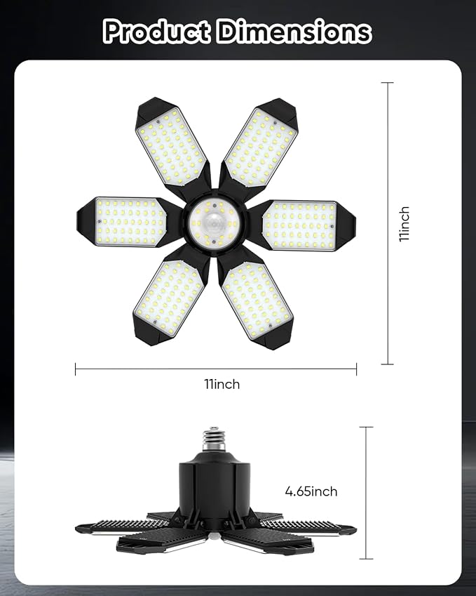 2 Pack Motion Sensor Garage Light with Remote, 20000LM 6500K LED Shop Light | 1/3/5-Min Auto-Off, 6 Deformable Panels, E26 Screw-In, Ultra Bright Wide-Angle Ceiling Light for Garage, Workshop, Basement