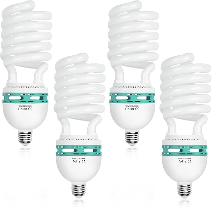 EMART Full Spectrum Light Bulb, 105W CFL Light Bulbs for Photography 4Pack | 5500K E26/E27 Spiral Light Bulbs for Softbox Lighting Kit, Replacement Lamp for Video Studio, Household Use, Portrait Photo