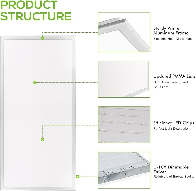 hykolity 2x4 LED Flat Panel Light,Back-Lit Dimmable,Drop Ceiling,6 Pack | 30/40/50W Selectable 0-10V Dimmable 5000K 6500LM Recessed Lights for Office Classroom Hospital Garage Replaces 3-Lamp F32T8