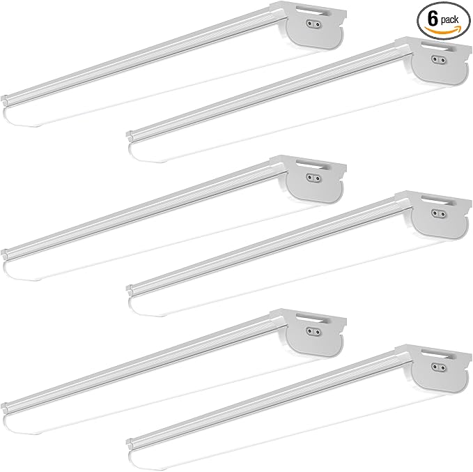 Barrina LED Shop Lights 4FT for Workshop, Garage, 45W 5000LM 5000K, 6 Packs | 4Foot for Warehouse Basement Kitchen and Workbench, Hidden Wiring, Ceiling Mount, with ON/Off, Linkable to 4, Frosted Cover