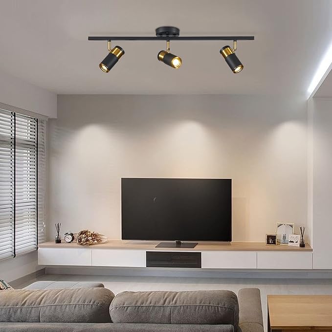 3-Light Track Lighting, Black Ceiling Spot Lighting with Rotatable Light Head & GU10 Bulbs, Indoor Spotlight Fixtures for Living Room Hallway Studio