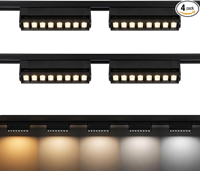 5 Color Linear H Track Lighting Heads Dimmable, Black 20W 4 Pack | LED Track Lighting Fixtures Ceiling Grille Light, H Type Track Heads Compatible with H Track Lighting Rails
