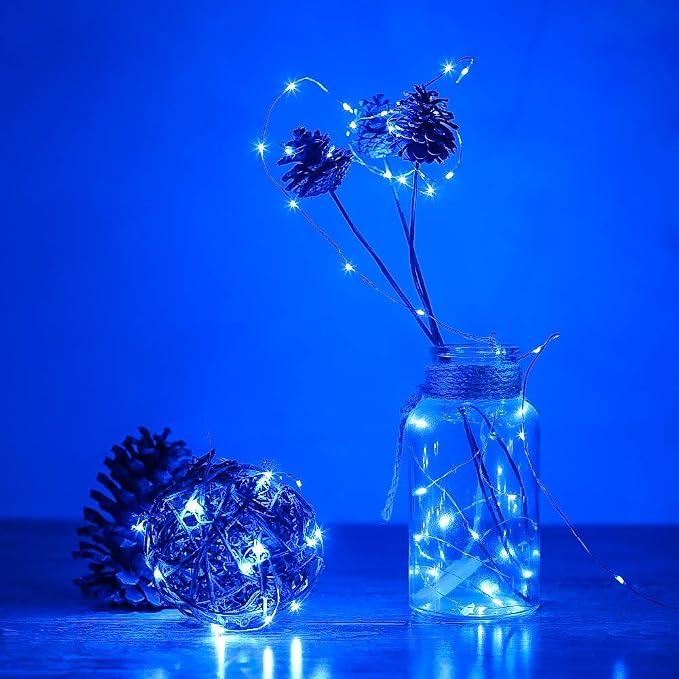 YKB 6 Pack Blue Fairy String Lights Battery Operated Fairy Lights Starry String Lights on 3.3ft/1m Silvery Copper Wire DIY Christmas Decoration Costume Wedding Party Halloween Easter