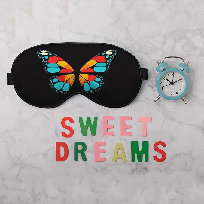 Red Blue Yellow Butterfly Silk Eye Mask Sleep Mask Exquisite Mysterious Butterfly Black Eye Mask with Adjustable Strap Lightweight for Women Work Travel Night Sleep