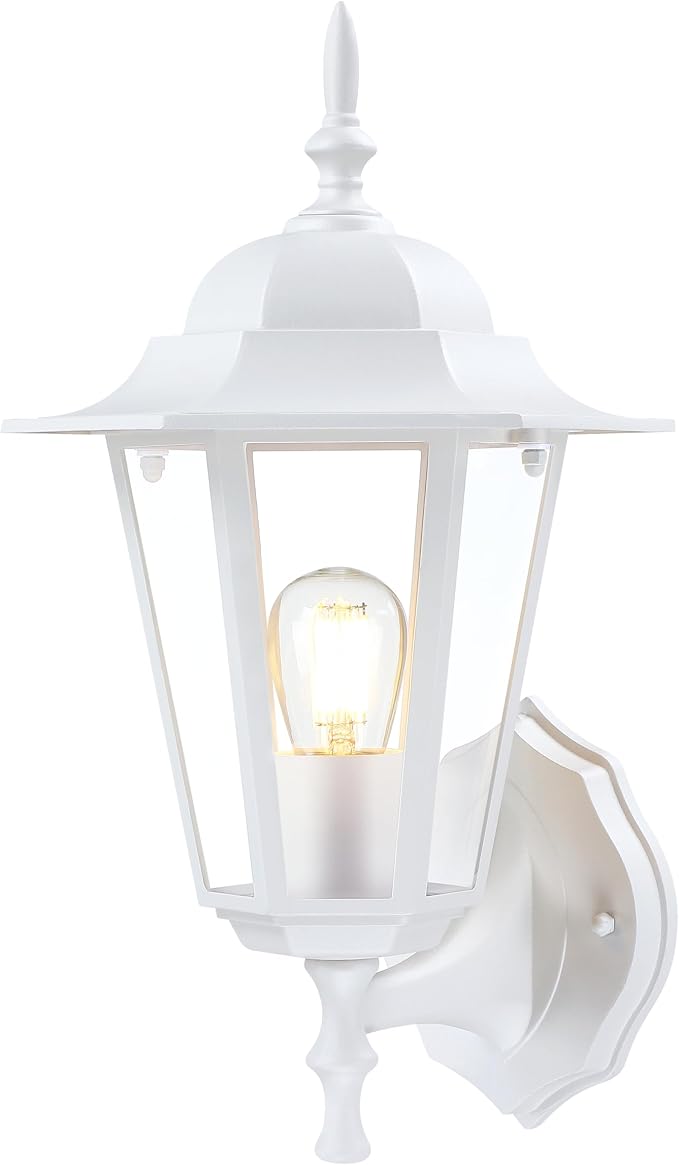 GRUENLICH Outdoor Wall Light Fixture, Rustproof Aluminum, Glass | Exterior Porch Light Wall Sconce Lantern for House, Patio, Garage, Waterproof, E26 Socket 60W Max, White, 1 Pack
