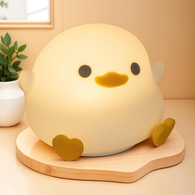 LED Squishy Animal Night Light - 2 Level Dimmable Nursery Lamp, Rechargeable Touch Lamp, Cute Dorm Decor - Perfect Boys Girls Gift (Pea Duck)