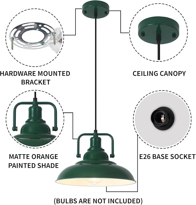 Farmhouse Pendant Light, 12.5inch, 2 Packs Green Kitchen Pendant Lights, Modern Pendant Lights, Pendant Lights Kitchen Island, Pendant Light for Bedroom, Office, Kichen Sink, Library