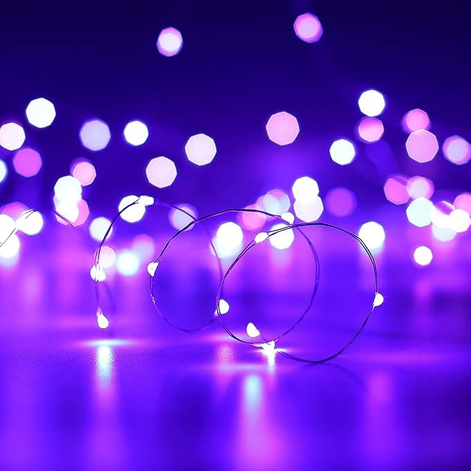YKB 6 Pack Purple Fairy String Lights Battery Operated Fairy Lights Starry String Lights on 3.3ft/1m Silvery Copper Wire DIY Christmas Decoration Costume Wedding Party Halloween Easter