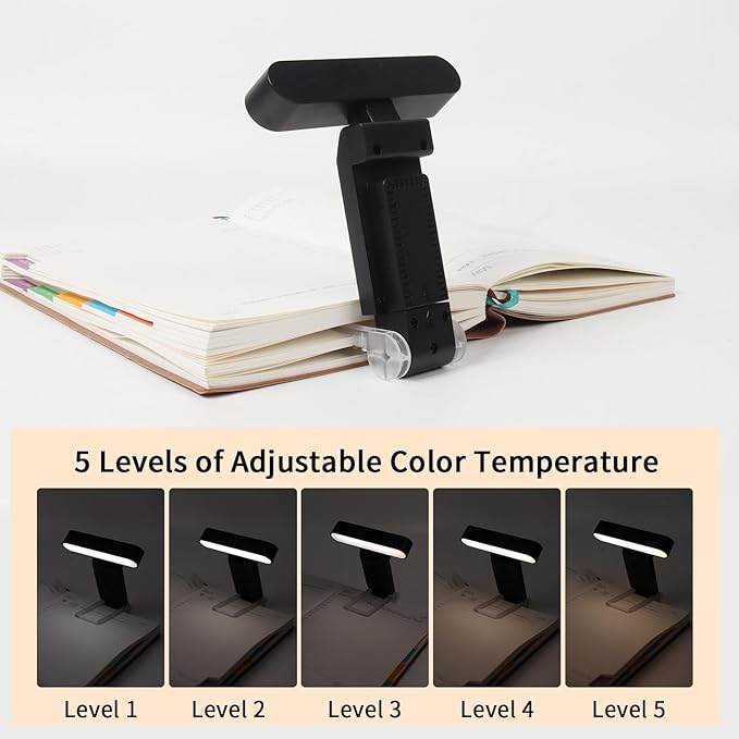 Book Light,USB Rechargeable Clip-On Reading Light,30 Adjustable Modes,Eye-Caring with Timer,Perfect for Book Lovers/Travel(Black, Rectangle)
