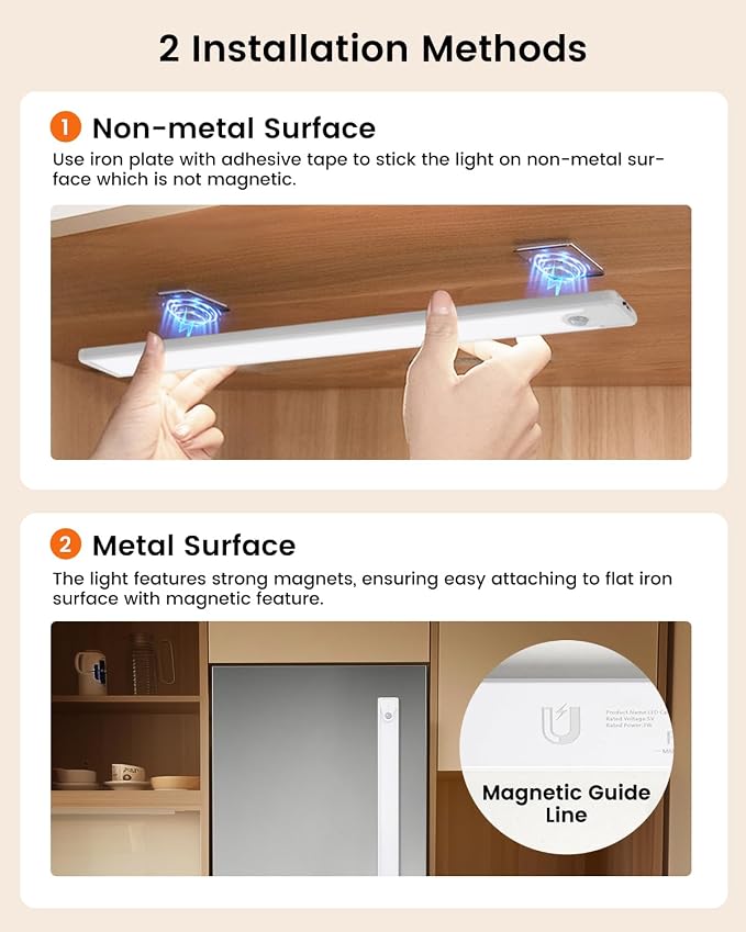8 Inch Under Cabinet Lights, 41 LED Rechargeable Magnetic Motion Sensor Light Indoor, Brightness Dimmable 6000K Stepless Dimming Closet Light, for Under Counter, Kitchen, Stairs, Closet, 5 Packs