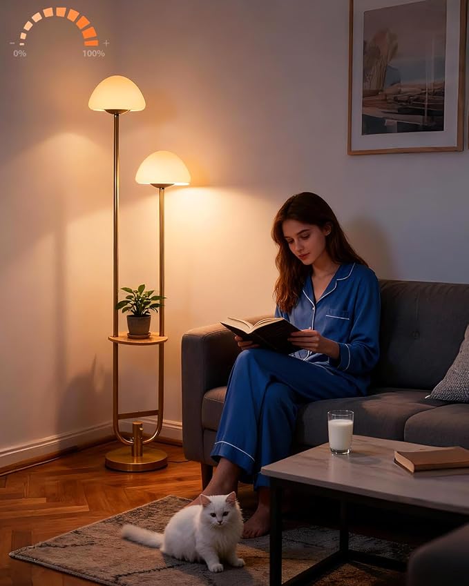 Lightdot 63IN Gold Dimmable Floor Lamp with Table Modern Mid Century Standing Lamps with Bulbs Included Unique Vintage Tall Floor Lamp with 5Lbs Heavy Base for Living Room/Sofa Beside/Corner Decor