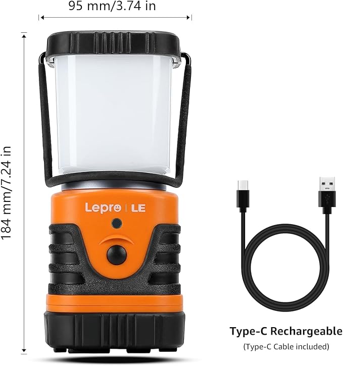Lepro 1000LM LED Camping Lantern Rechargeable, 4400mAh Orange Tent Light with 4 Light Modes, Waterproof Lantern Flashlight for Hurricane Emergency, Camping Essentials, USB Cable Included