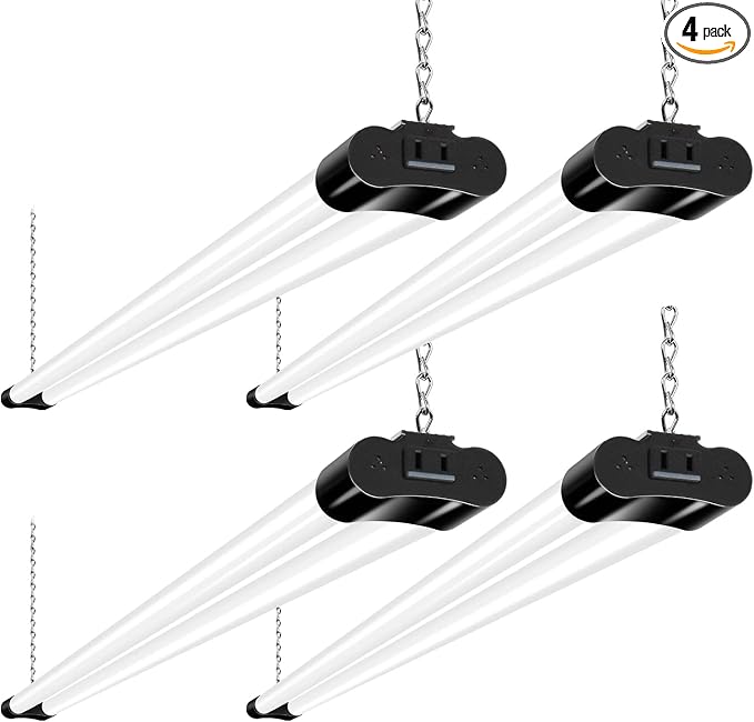 hykolity LED Shop Lights 4FT,60W(350W Equivalent),6500LM,5000K | Linkable Shop Light Plug and Play with Hanging/Surface Mount Kit,Shop Lights for Garage,Workshop,Warehouse,Black,4 Pack