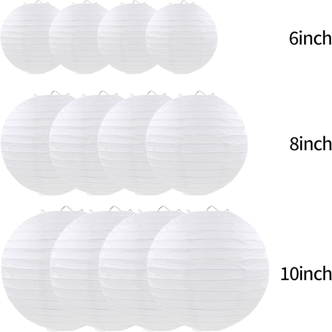 White Paper Lanterns Party Decorations, Hanging Paper Lanterns for Birthday Wedding Baby Bridal Shower Christmas New Year Party Decoration (12 PCS)
