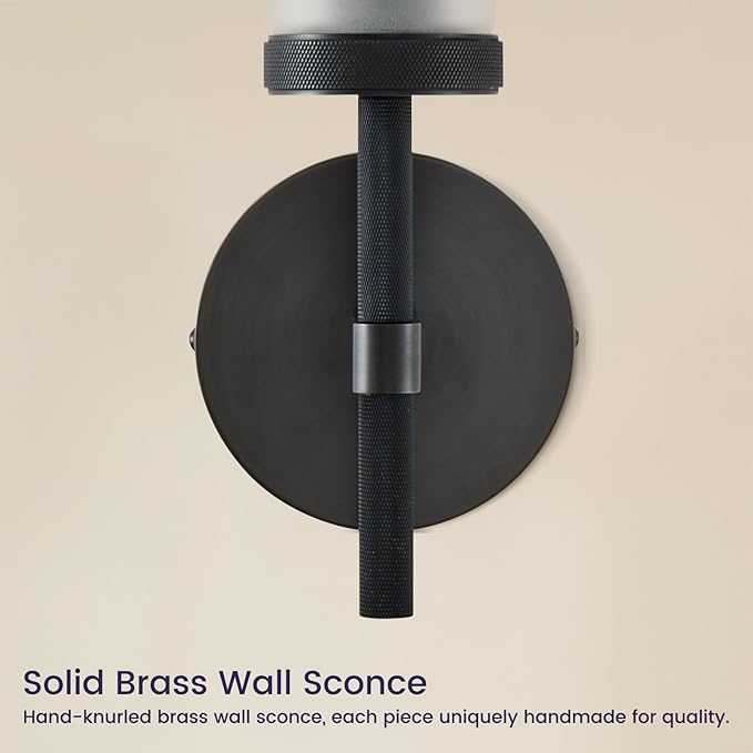15" Hardwired Frosted Glass Bathroom Wall Sconces, Handmade Knurled Black Wall Light Fixture,Modern Vanity Lights, for Living Room,Hallway, Bedroom,Mirror, Indoor Sconces
