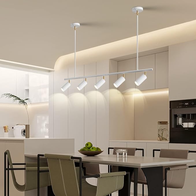 5-Light LED Track Lighting Kit White Track Light Flexibly Rotatable Light Head Modern Spot Lighting for Kitchen Living Room Dining Room Bedroom Closet Bar