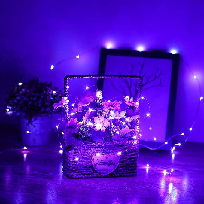YKB 6 Pack Purple Fairy String Lights Battery Operated Fairy Lights Starry String Lights on 3.3ft/1m Silvery Copper Wire DIY Christmas Decoration Costume Wedding Party Halloween Easter