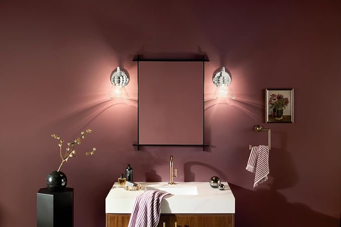 Kichler Farum 1-Light Bathroom Wall Light, Chrome | Modern wall light with clear glass for baths and hallways (7.25" x 9.5"), 55153CHCLR