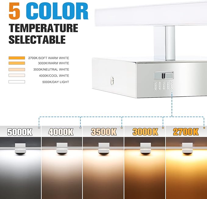 VOLISUN Modern Over Mirror Chrome Bar Vanity Light - Dimmable 5CCT LED Fixture, 39.4 inch, 24W - ETL Certificated