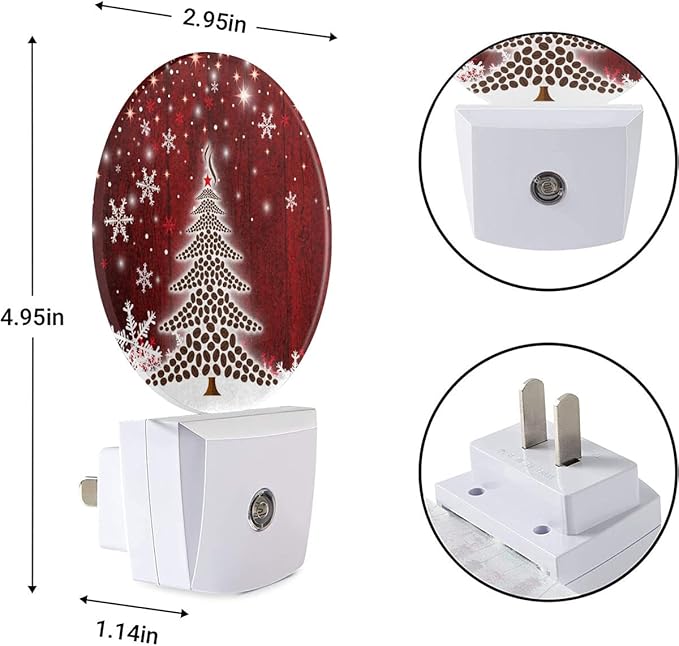 EKOBLA Farmhouse Red Christmas Night Light Sparkling Snowflakes & Trees Plug-in Nightlights for Holiday Season Decoration