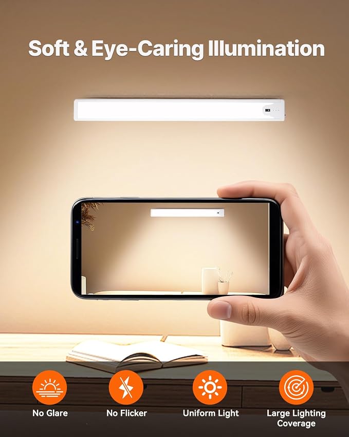 16 Inch Under Cabinet Light, Hand Wave Sensor 83 LED Indoor Cabinet Lighting, USB Rechargeable Cordless Closet Light, Stepless Dimming Under Counter Light for Kitchen, Shelves, Bedroom, 2 Pack