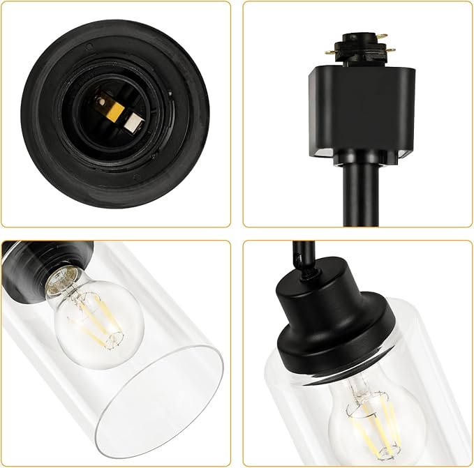 VANoopee H Type Track Lighting Heads E26 Track Light Ceiling Modern for Kitchen, Compatible with H Track Lighting Rail System, Black Track Lighting Fixtures with Glass Lamp Shade, 1 Pack, No Bulbs