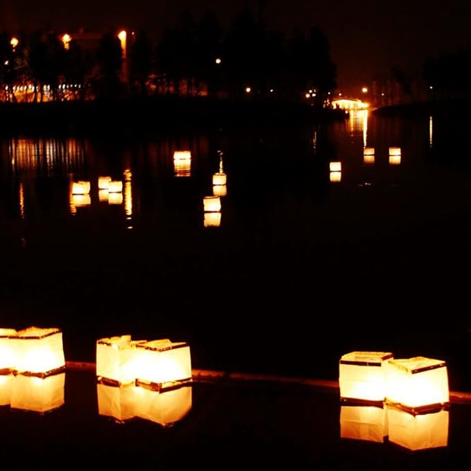 20 Pack Square Chinese Lanterns Wishing, Praying, Floating, River Paper Candle Light, Floating Lanterns for Lake or River, Floating Water Lanterns, Lanterns Floating 5.9"*5.9"*5.9"