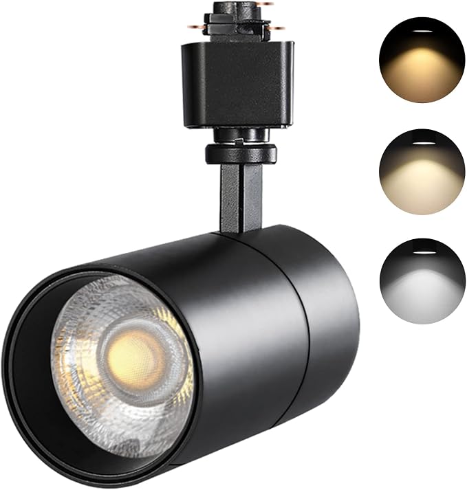 VANoopee 3-Color 20W H Track Lighting Heads Dimmable, Black 1 Pack | Bright LED Track Light Fixtures Ceiling Spotlight for Kitchen, 3000K 4000K 5000K Adjustable, Flicker Free CRI90+ 36° 2000lm